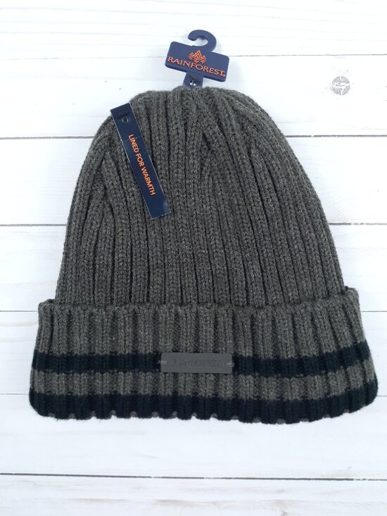 RAINFOREST Other - Rainforest Cuffed Knit Beanie Fleece Lined One Size Brown Black Stripe 831A